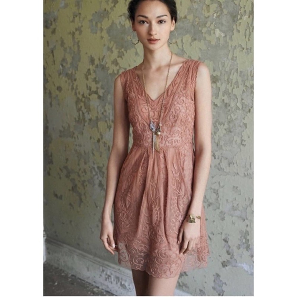 Anthropologie Dusty Rose Lace Midi Dress